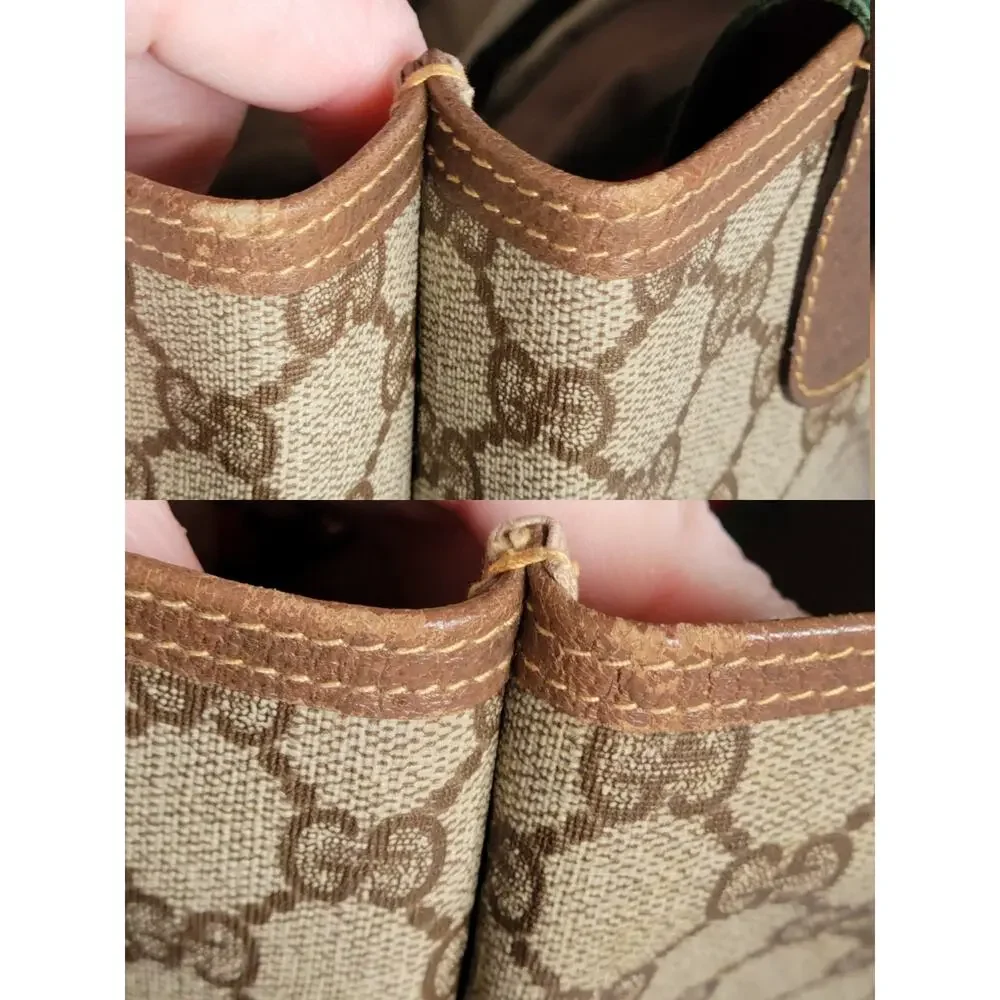 Vintage Gucci Sherry Line GG Brown/Beige PVC and Leather Tote/Shoulder Bag - Picture 14 of 16